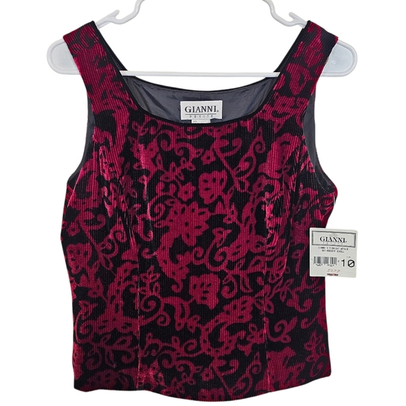 Gianni Tops - Gianni Floral Velvet Ribbed 90s Whimsigoth Grunge Silk Blend Top